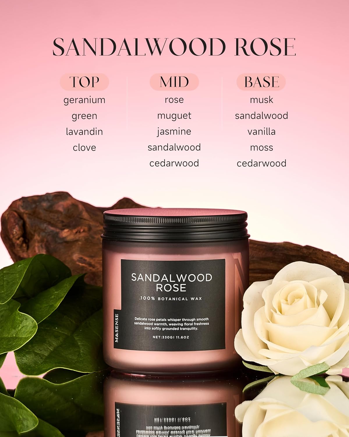 M&SENSE Sandalwood Rose Scented Candle - 11.6oz