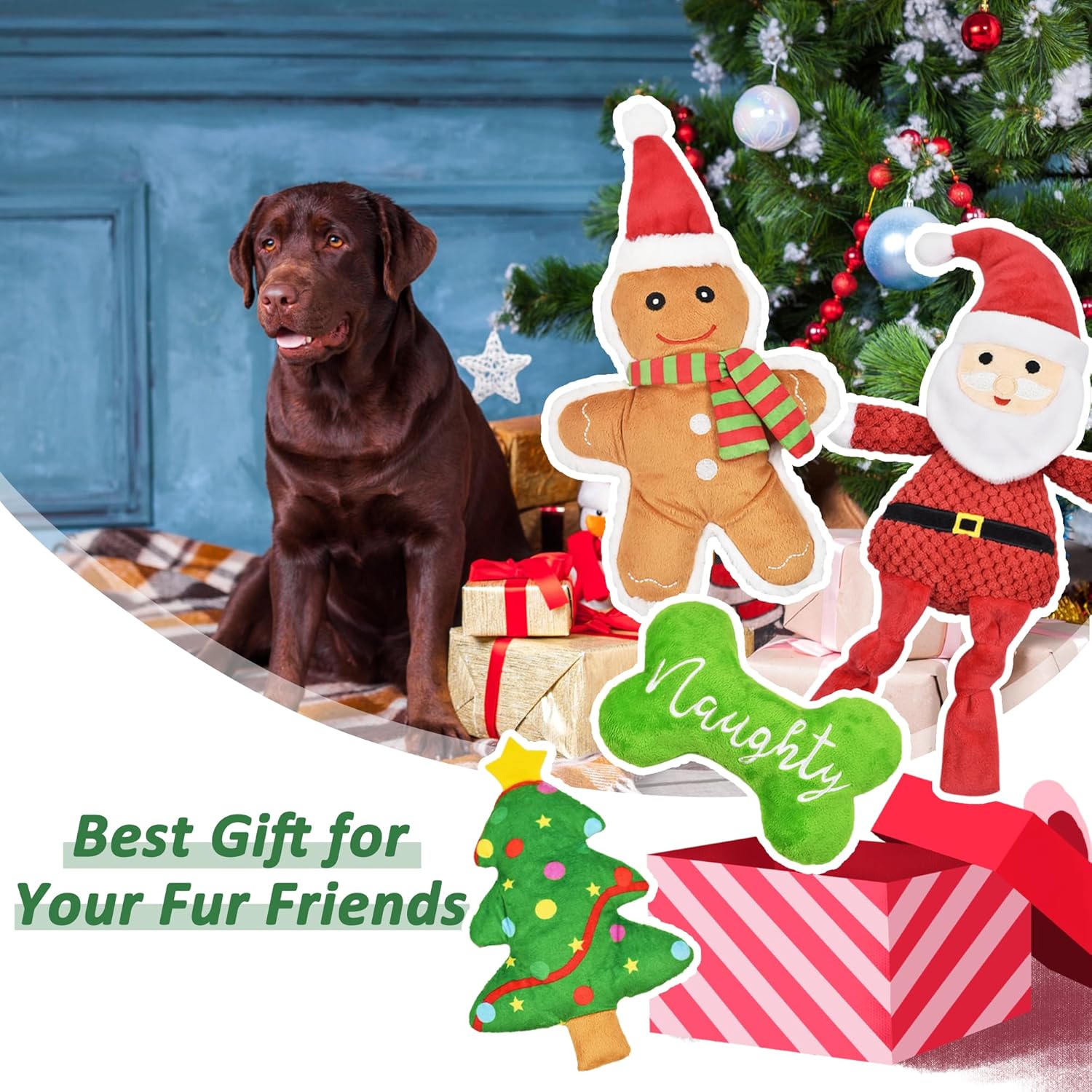 4pcs Stuffed Dog Squeaky Toys for Teething and Chewing