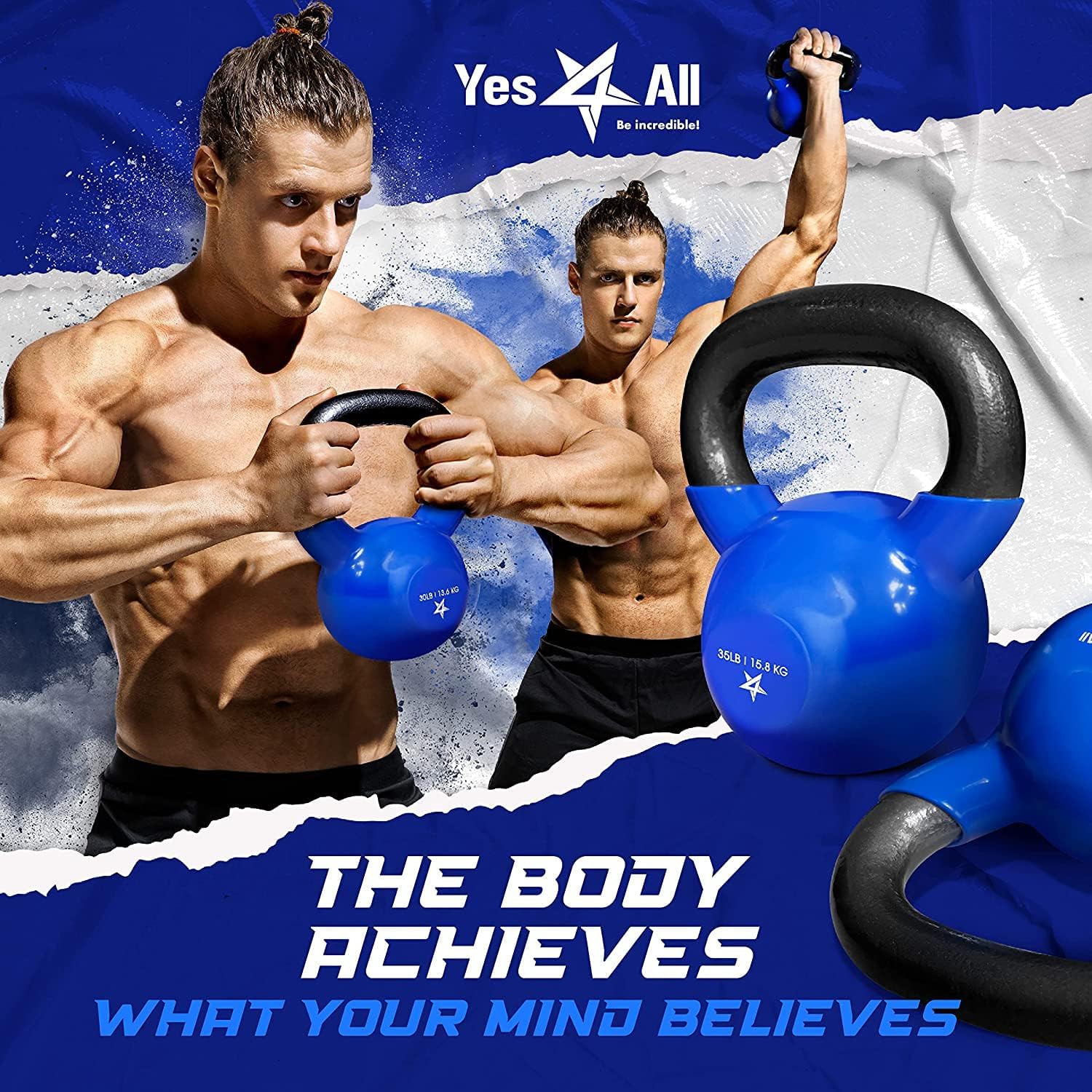 Yes4All Kettlebell, 5-100 LB Vinyl Coated Cast Iron Strength Training Kettlebells
