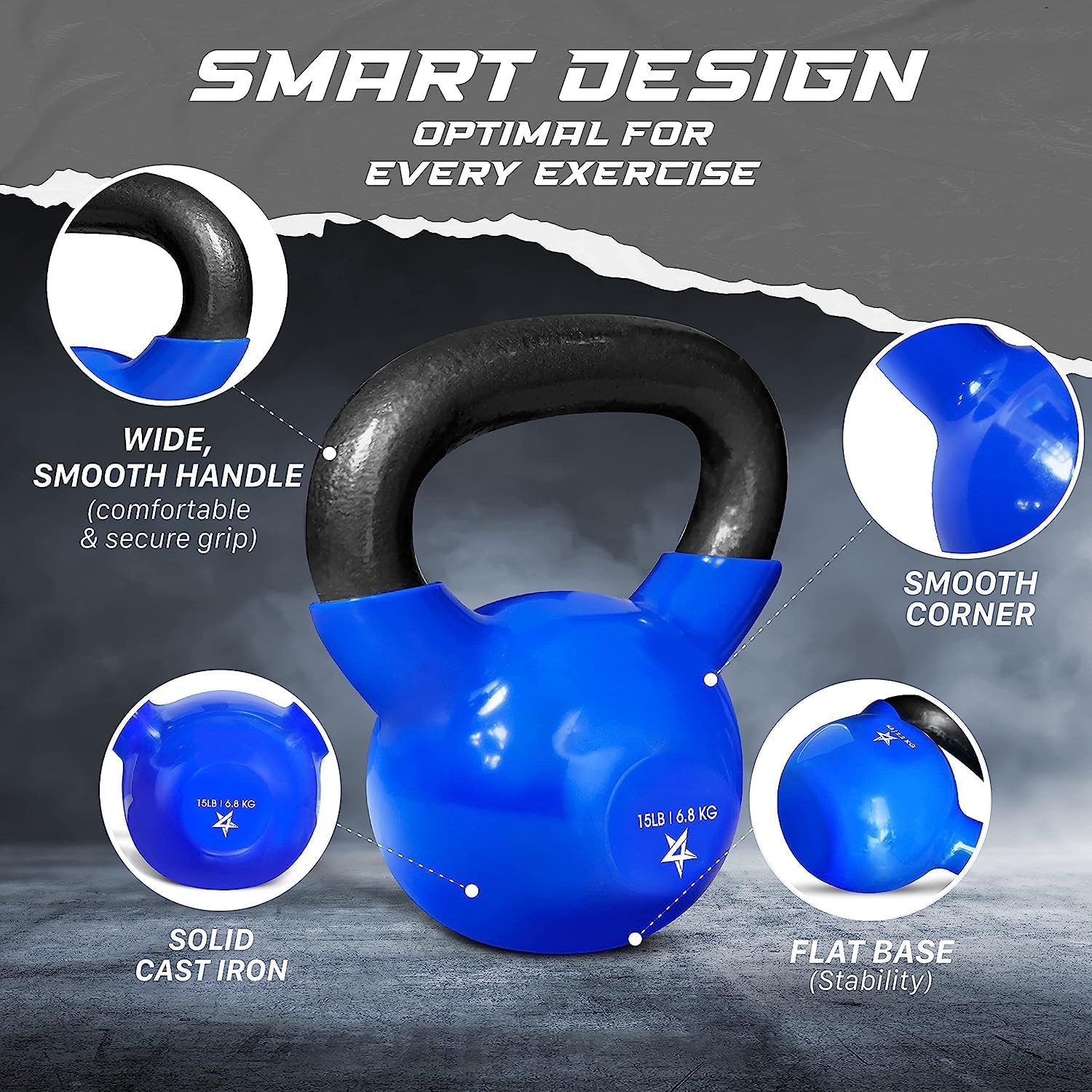 Yes4All Kettlebell, 5-100 LB Vinyl Coated Cast Iron Strength Training Kettlebells
