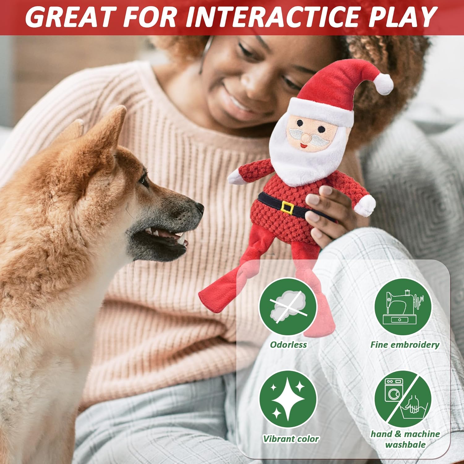 4pcs Stuffed Dog Squeaky Toys for Teething and Chewing