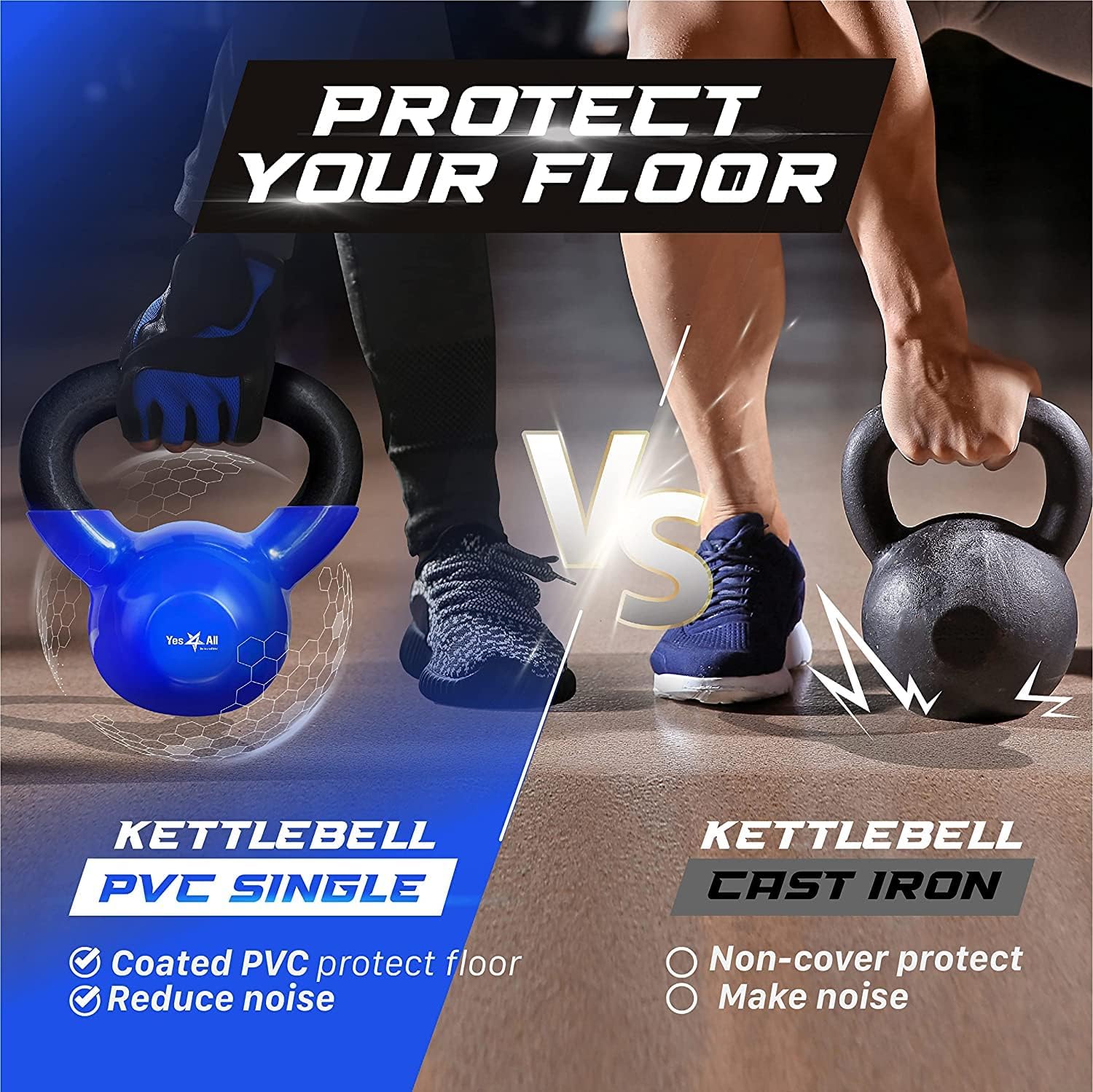 Yes4All Kettlebell, 5-100 LB Vinyl Coated Cast Iron Strength Training Kettlebells
