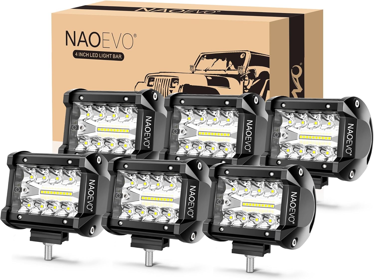NAOEVO 4 Inch LED Pod Lights, 240W,4 Pcs