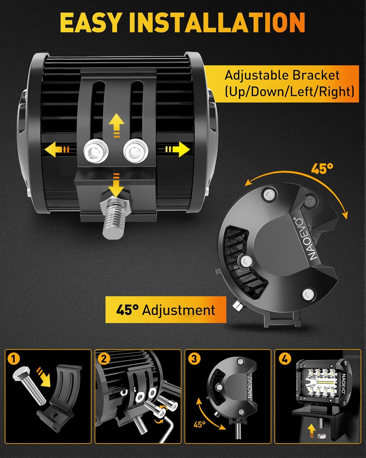NAOEVO 4 Inch LED Pod Lights, 240W,4 Pcs