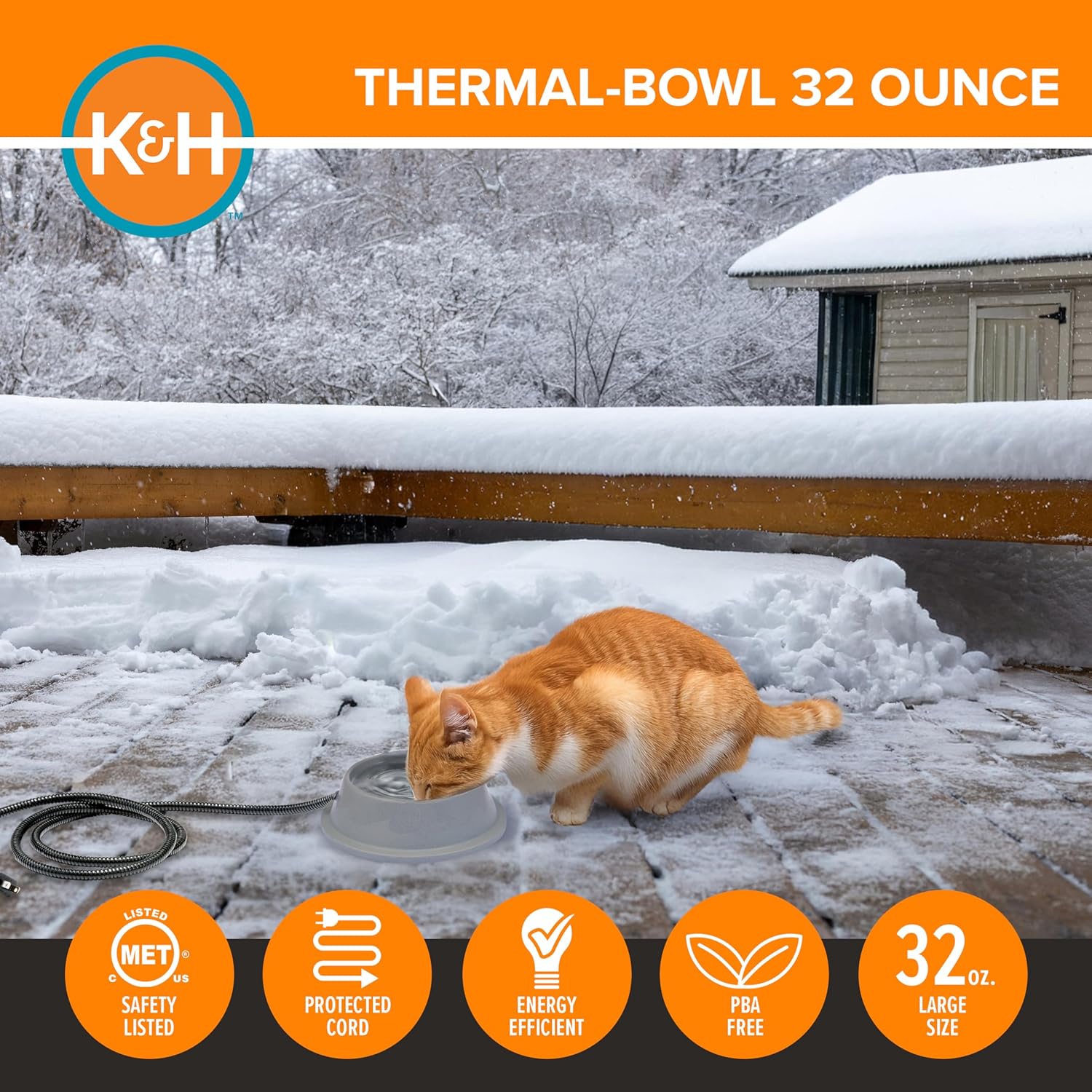K&H Pet Products Thermal-Bowl Heated Water Bowl for Cats & Dogs