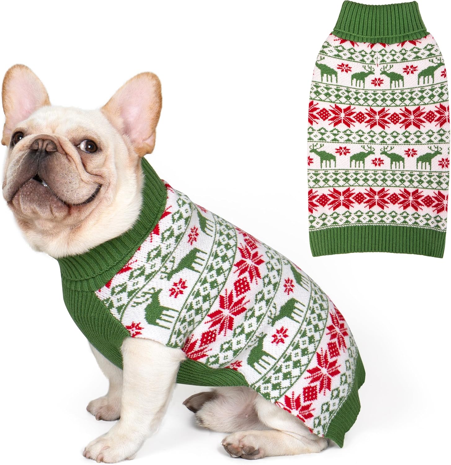 KYEESE Dog Christmas Sweater with Reindeer Pattern